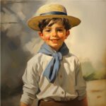 Portrait of Emile, the protagonist of the children's story "The Little Gardener and the Butterfly Ballet". His sparkling eyes reflect his adventures and discoveries in his Normandy garden, which he tends with patience and perseverance.